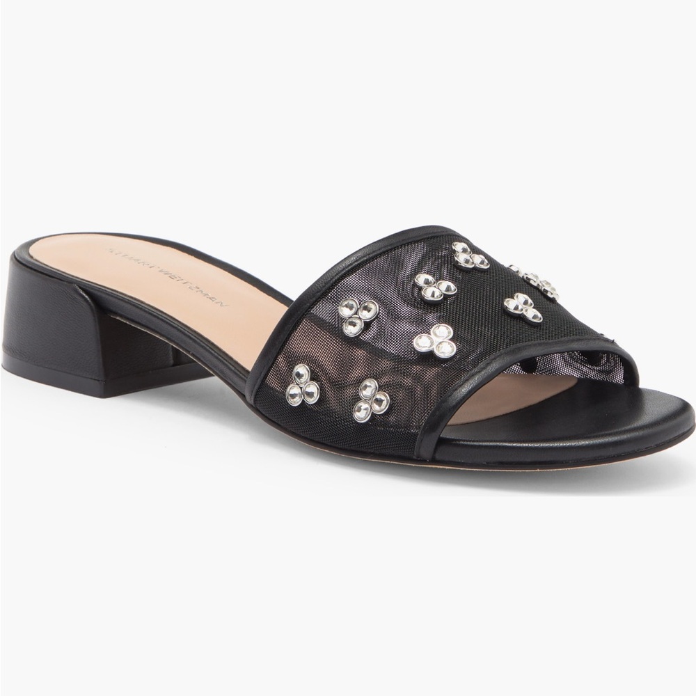 NEW Stuart Weitzman Tammy Crystal/Black Slide Sandal, Size 7.5